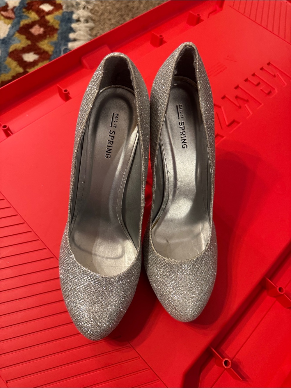 Call It Spring Silver Glitter Pointed Pumps 3.5” Heels Size 9